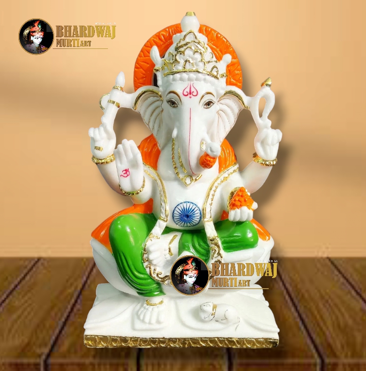 Marble ganesh ji with indian flag